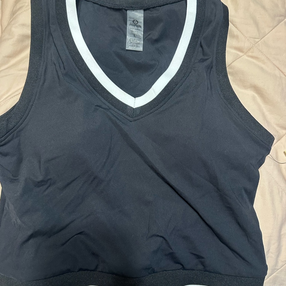 Mono B Black Tank Top with White Trim